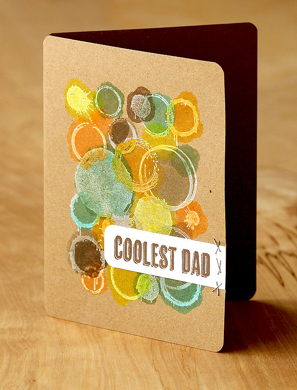 Lisa Spangler Father's Day card with white pigment ink resist on kraft for Hero Arts.