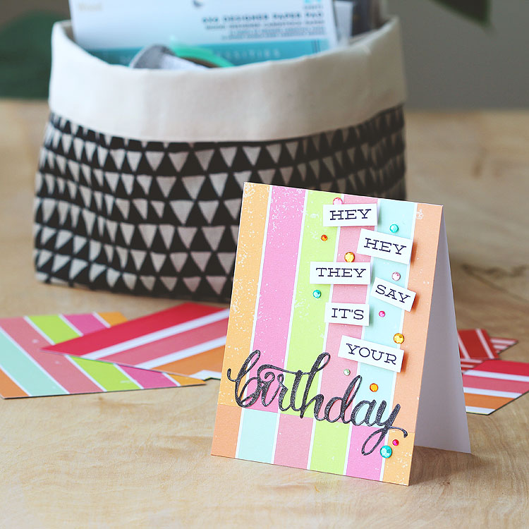 Trim striped paper and reverse a strip by Lisa Spangler